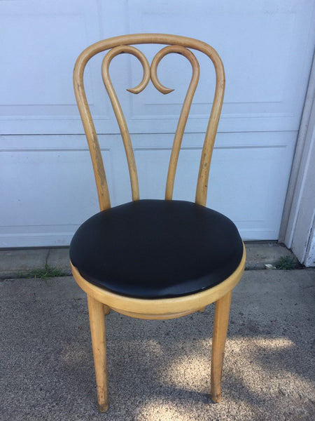 Set of 4 Vintage Thonet style Bentwood Cafe Chairs with vinyl upholstered seats