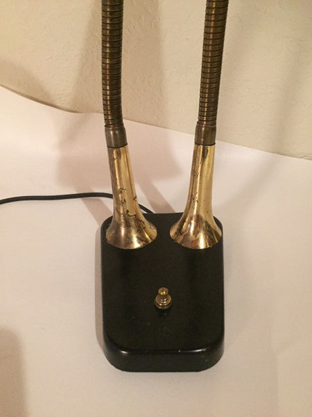 Vintage Double Black Enamel and Brass Gooseneck Desk lamp student desk lamp