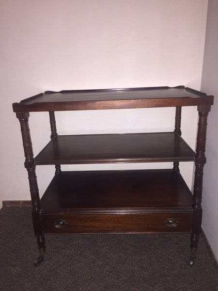 Early 20th Century Antique English Mahogany Two Tier Tea / Dessert Trolley, Bar Cart, Rolling Serving Table