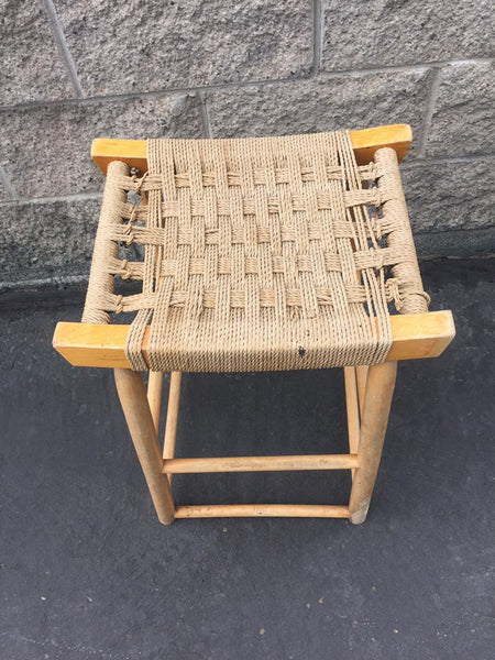 Vintage Danish Modern Maple bar stool with woven rope seat Mid Century Wegner Eames