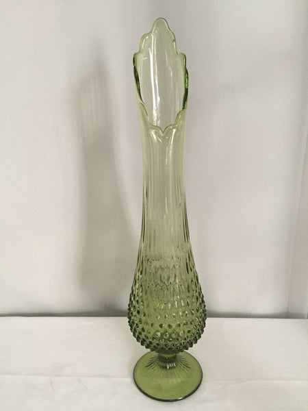 Fenton Swung Fern Green Glass Hobnail Vase - Mid Century Tall Swung Glass Vase - Art Glass Vase - Vintage Hobnail Vase