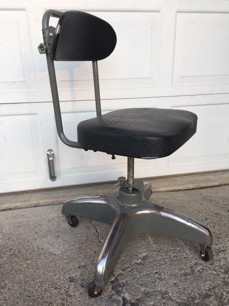Vintage Mid Century Cosco Black Perforated Leather Industrial Office Chair - tanker chair