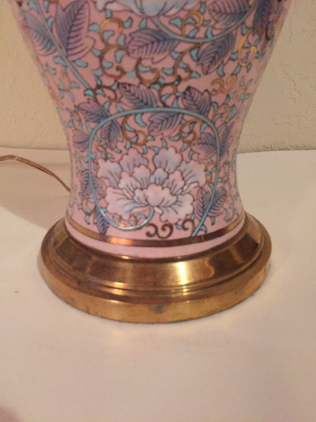 Vintage Hand Painted Asian Enameled Ginger Jar Ceramic Lamp