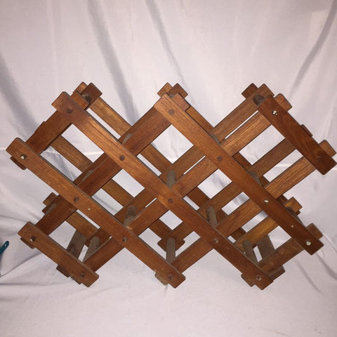 Vintage Goodwood Solid Teak Folding or Accordion Wine Holder Rack- holds 10 bottles