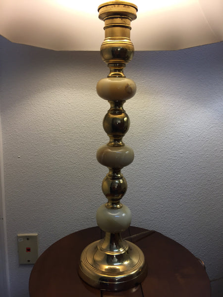 Pair of Vintage Brass and Onyx Marble Candlestick Table lamps