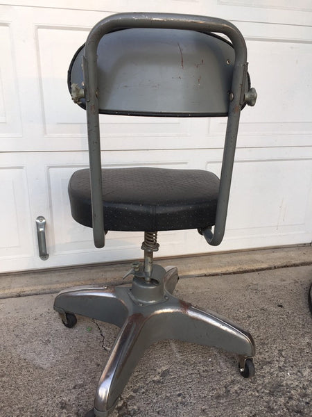 Vintage Mid Century Cosco Black Perforated Leather Industrial Office Chair - tanker chair