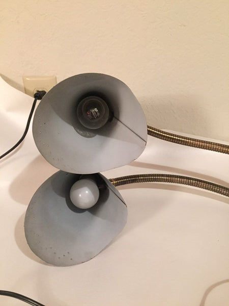 Vintage Double Black Enamel and Brass Gooseneck Desk lamp student desk lamp