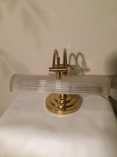 Vintage Brass and Frosted Glass Shade Bankers Lamp Piano Desk Lamp