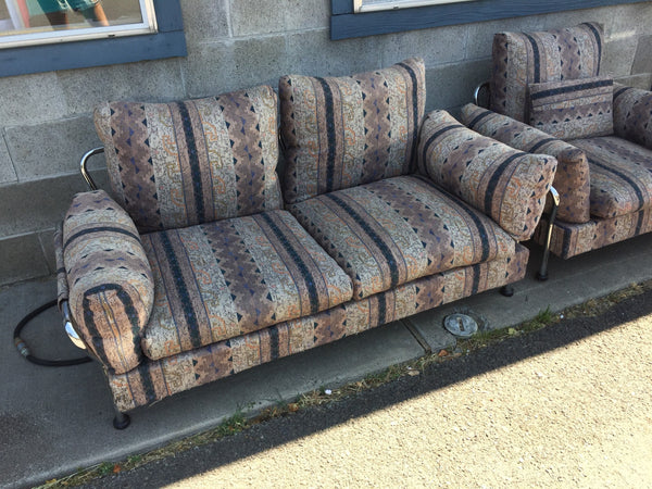 Mid Century Modern Tubular Chrome Sling-Back Loveseat and Chair Set with loose seat and back cushions