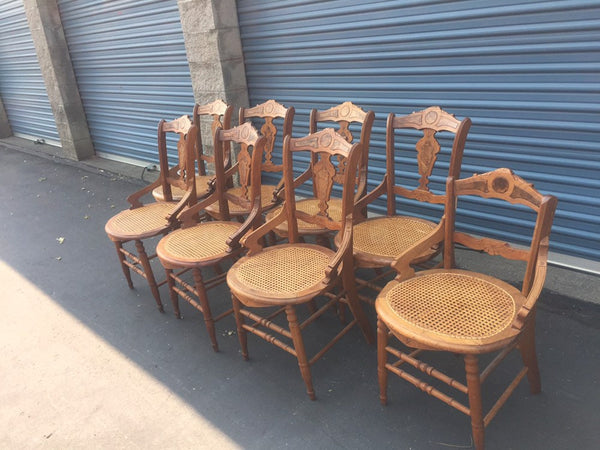 Set of 8 Antique Victorian Hip Rest Cane Seat Maple Chairs