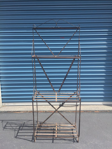 Vintage Metal Folding Shelf Unit, Black Wire Shelves, Metal Plant Stand, Tiered Standing Shelf, Store Display