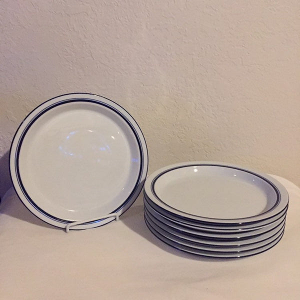 One Dansk Bistro Portugal White Porcelain Salad Plate - Blue Trim Ceramic Christianshavn Blue Series Tableware Niels Refsgaard Design 8 3/4"