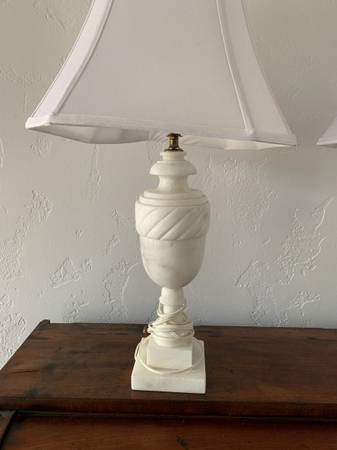 Pair of Vintage Art Deco Alabaster Table lamps- 21" Tall including shades