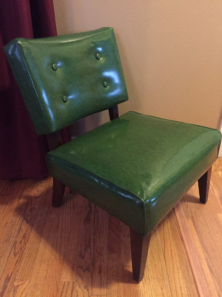 Retro Atomic Slipper Chair, Green Slipper Chair, Art Deco Green Chair- 2 available ( 1 needs upholstery)