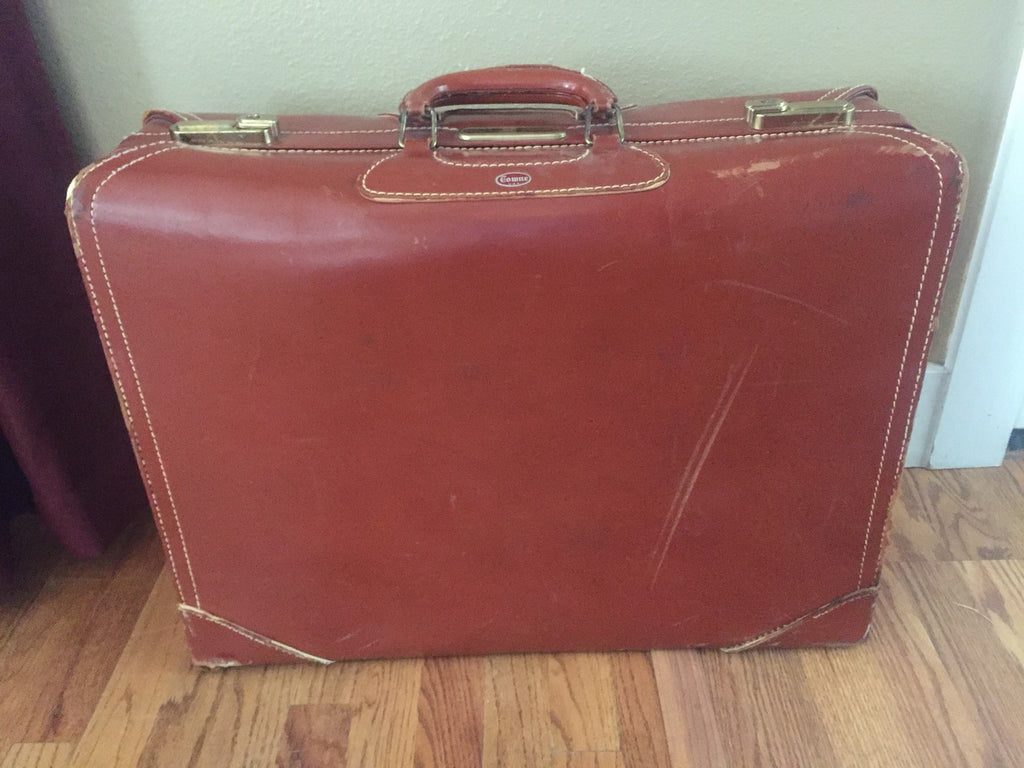 red leather luggage