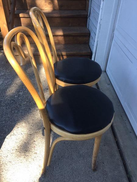 Set of 4 Vintage Thonet style Bentwood Cafe Chairs with vinyl upholstered seats