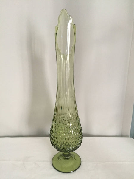 Fenton Swung Fern Green Glass Hobnail Vase - Mid Century Tall Swung Glass Vase - Art Glass Vase - Vintage Hobnail Vase