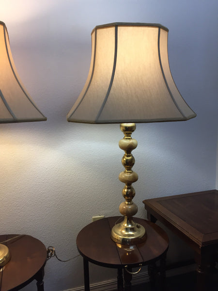 Pair of Vintage Brass and Onyx Marble Candlestick Table lamps