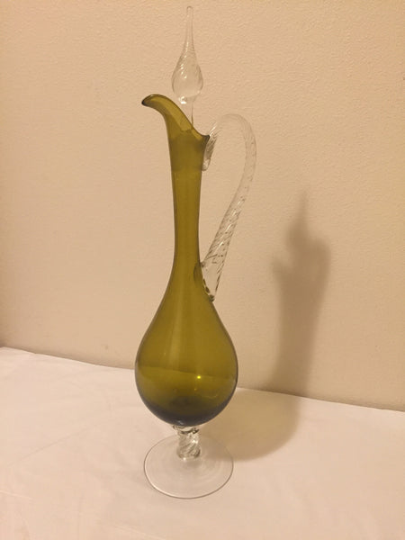 Vintage Amber Guildcraft Italy Mid Century Modern Tall Glass Decanter Vase