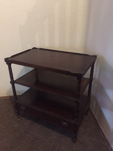 Early 20th Century Antique English Mahogany Two Tier Tea / Dessert Trolley, Bar Cart, Rolling Serving Table