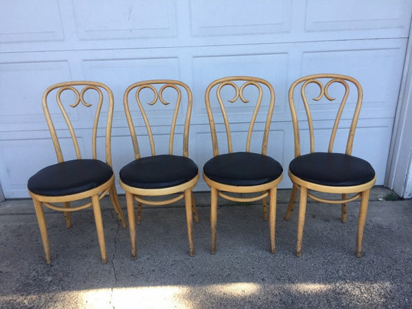 Set of 4 Vintage Thonet style Bentwood Cafe Chairs with vinyl upholstered seats
