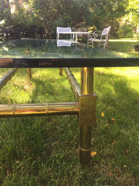 Brass Faux Bamboo Chinese Chippendale Coffee Table with 1/2" Thick Glass Table top
