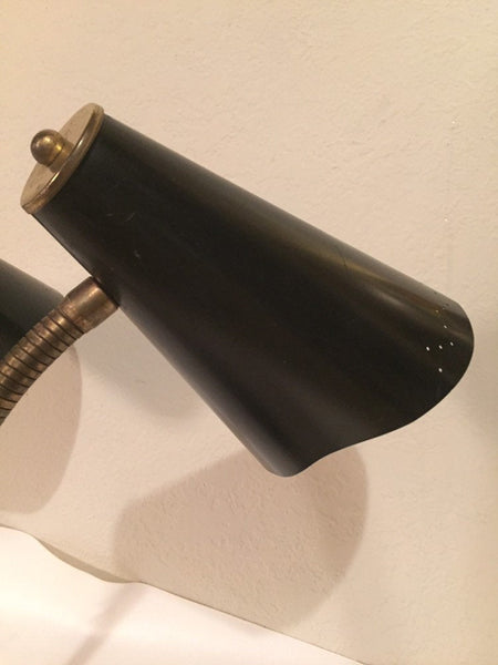 Vintage Double Black Enamel and Brass Gooseneck Desk lamp student desk lamp