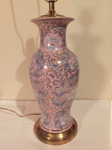 Vintage Hand Painted Asian Enameled Ginger Jar Ceramic Lamp