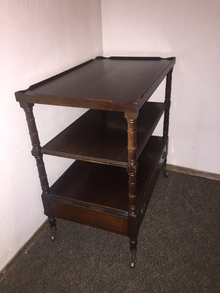 Early 20th Century Antique English Mahogany Two Tier Tea / Dessert Trolley, Bar Cart, Rolling Serving Table