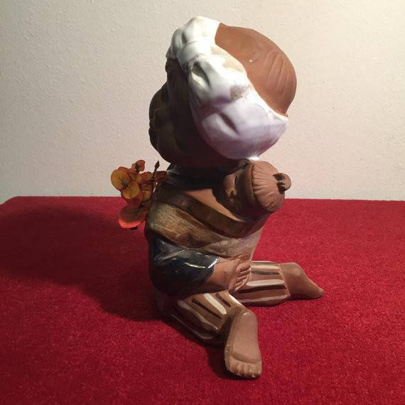 ON SALE - Large Japanese Clay Pottery Asian Girl - 1970's Mid Century Figurine - Made in Japan by Uctci