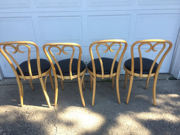 Set of 4 Vintage Thonet style Bentwood Cafe Chairs with vinyl upholstered seats