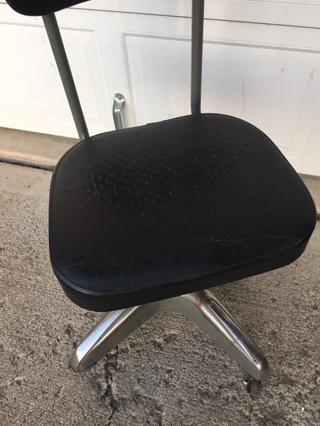 Vintage Mid Century Cosco Black Perforated Leather Industrial Office Chair - tanker chair