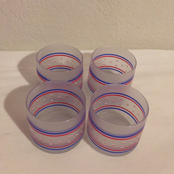 Set of 4 Mid Century Modern Bar glasses Nautical Sailboats Frosted heavy weight