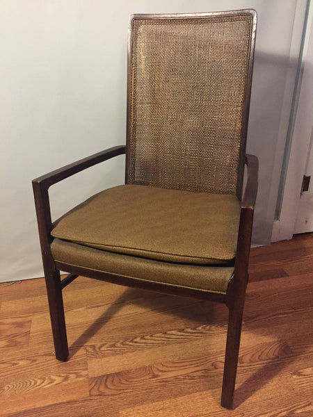 Mid Century Hollywood Regency Oak and Cane Upholstered Dining Chairs (6) style of Milo Baughman for Dillingham