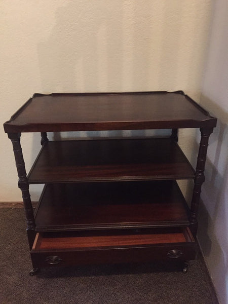 Early 20th Century Antique English Mahogany Two Tier Tea / Dessert Trolley, Bar Cart, Rolling Serving Table