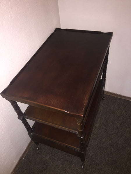 Early 20th Century Antique English Mahogany Two Tier Tea / Dessert Trolley, Bar Cart, Rolling Serving Table