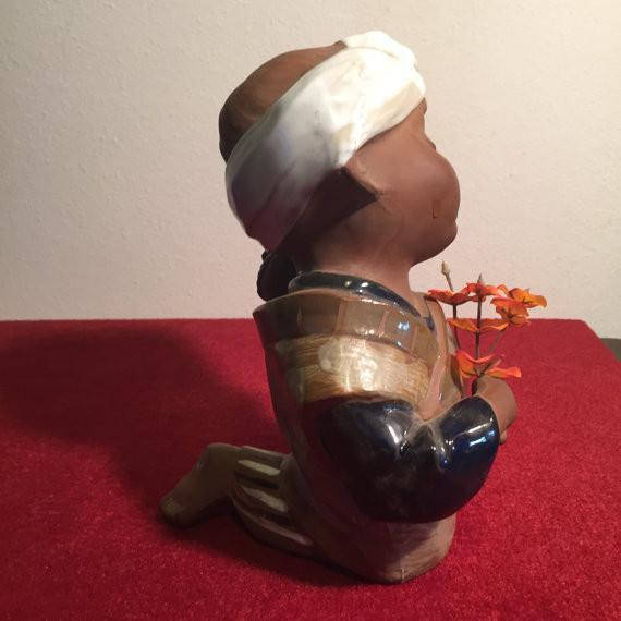 ON SALE - Large Japanese Clay Pottery Asian Girl - 1970's Mid Century Figurine - Made in Japan by Uctci