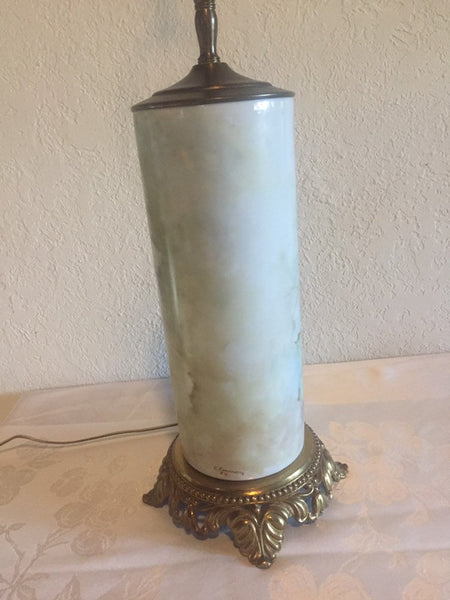Vintage Hand Painted Roses Ceramic table lamp with brass base and accents - artist signed
