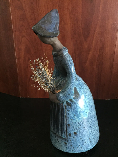 Elsi Bourelius Scandinavian Woman figurine in blue dress and hat ceramic figurine.- 1970's Mid Century Figurine