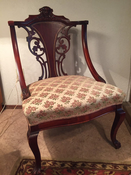 Antique Carved Lion’s Head Parlor Chair