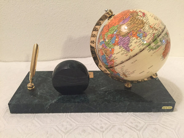 Vintage Executive Desk Set, Globe, Clock & Pen Stand with engraved Bible Verse Plaque