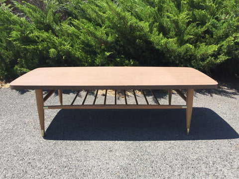 Vintage Mid-Century Formica top Surfboard Coffee Table with dowel shelf