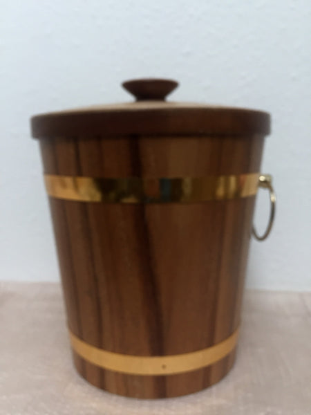 Mid Century Modern 1970's Teak Ice Bucket with brass handle