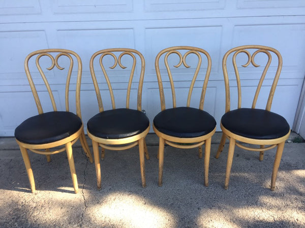 Set of 4 Vintage Thonet style Bentwood Cafe Chairs with vinyl upholstered seats