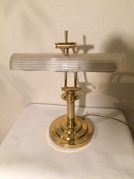 Vintage Brass and Frosted Glass Shade Bankers Lamp Piano Desk Lamp