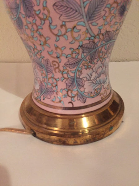 Vintage Hand Painted Asian Enameled Ginger Jar Ceramic Lamp