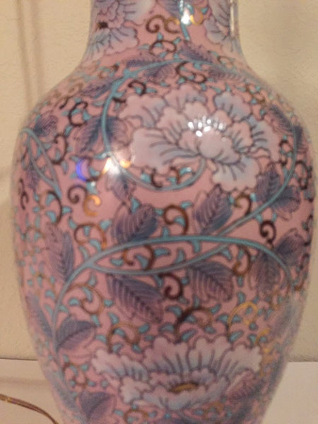 Vintage Hand Painted Asian Enameled Ginger Jar Ceramic Lamp