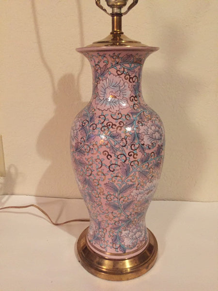 Vintage Hand Painted Asian Enameled Ginger Jar Ceramic Lamp