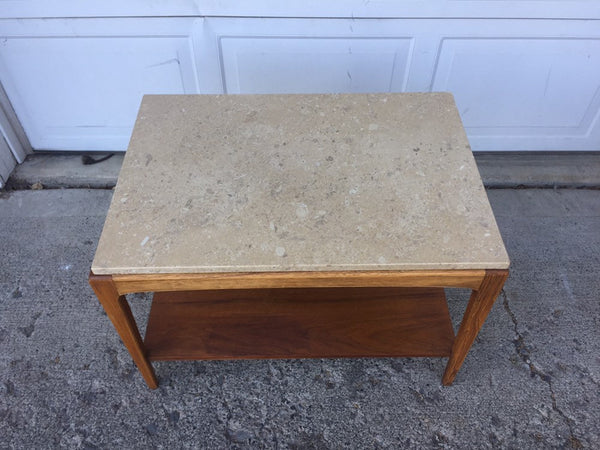 Mid Century Modern Lane Walnut and Travertine End Table Side Table