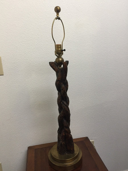 Vintage Braided Wood and Brass Tall Table Lamp